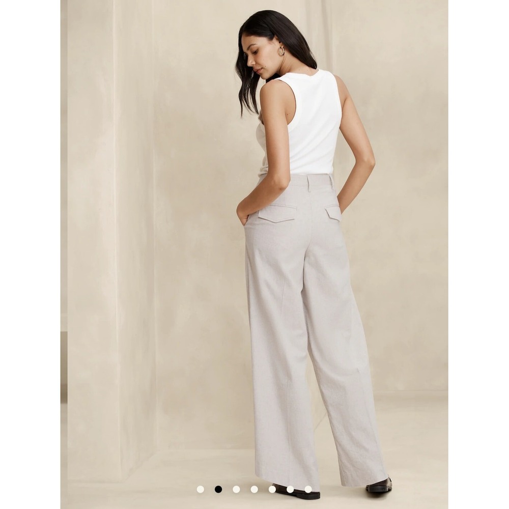 New Banana Republic Trouser Pants 12 Petite Linen Blend Wide Leg Pleated Black - Picture 4 of 10